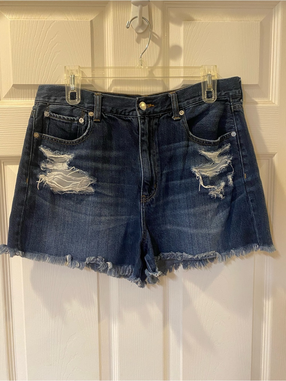 American Eagle Outfitters Dark Blue Distressed Denim Shorts
